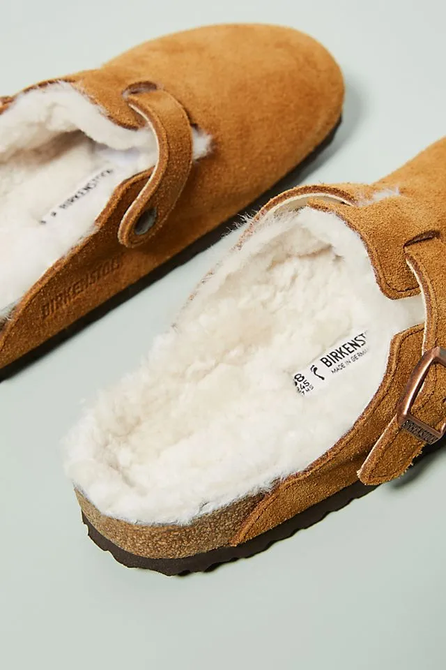 Birkenstock Boston suede sheepskin clogs, brown