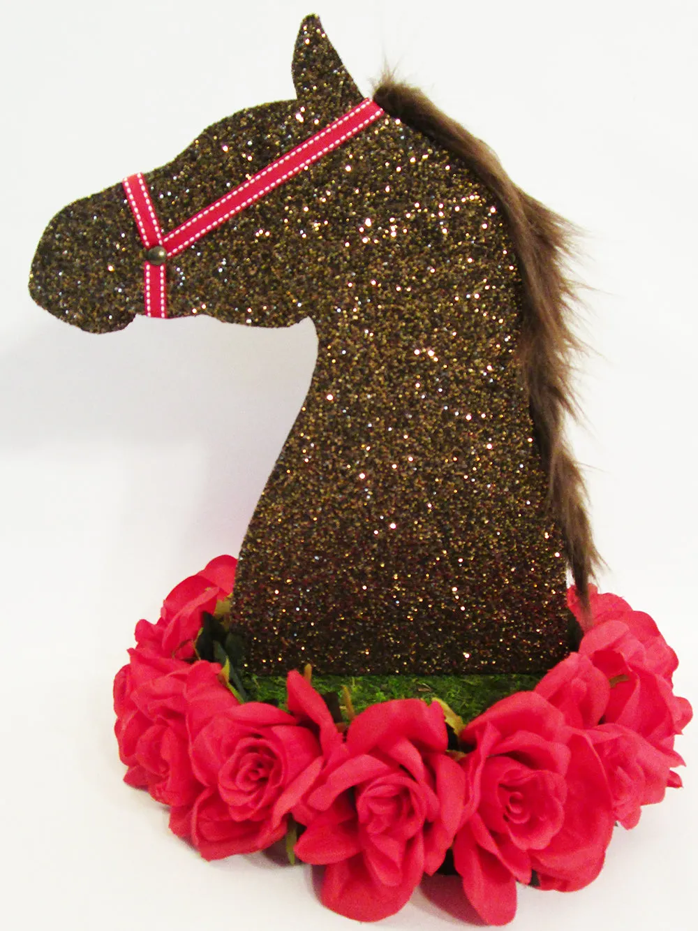 Brown Horse Head with Red Roses