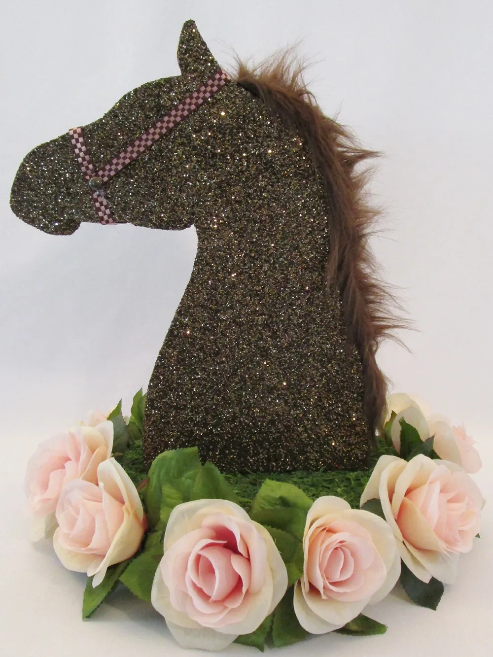 Brown Horse Head with Red Roses