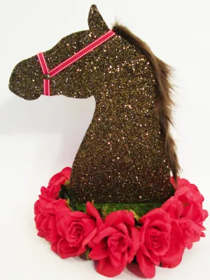 Brown Horse Head with Red Roses