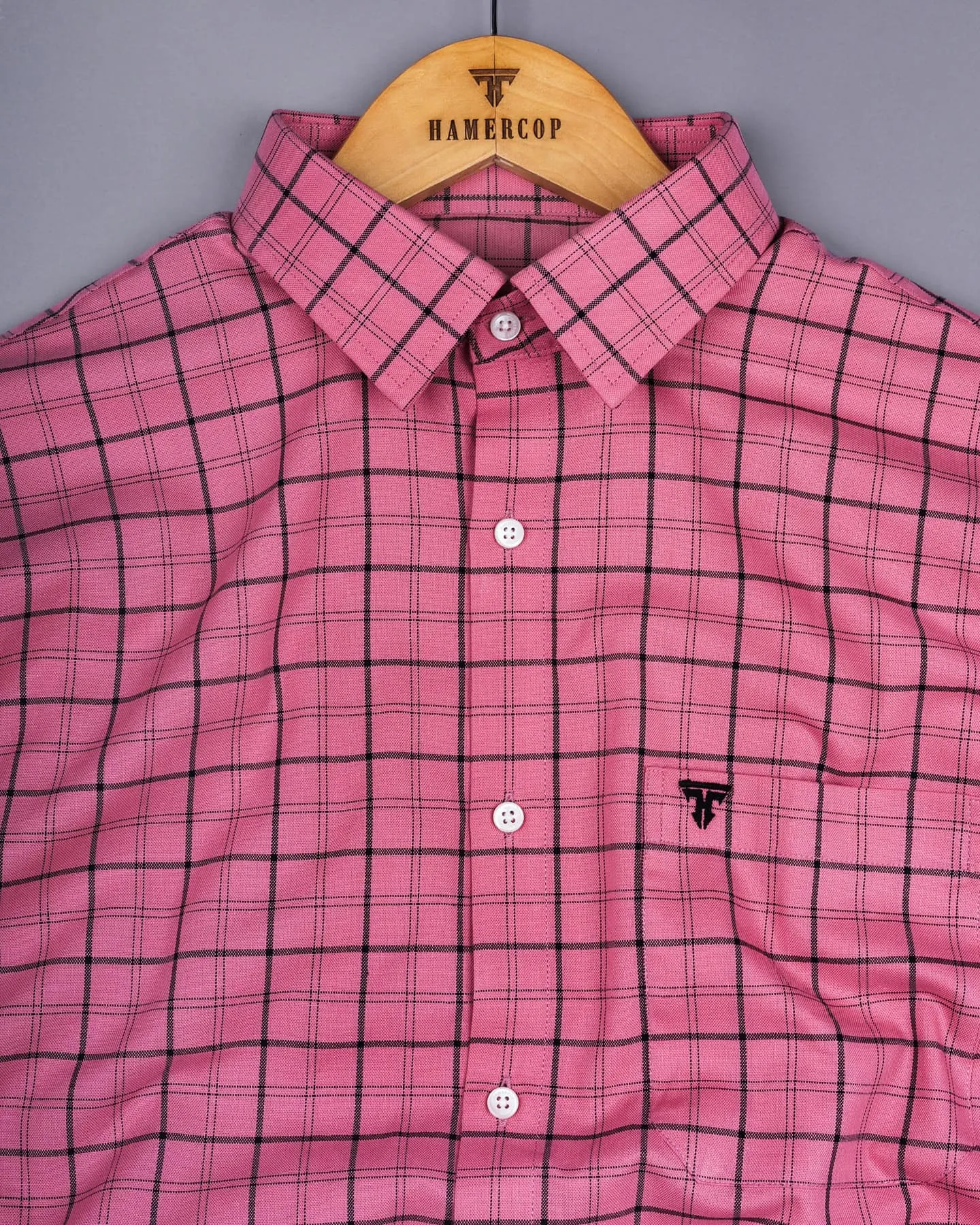 Clifden Pink With Black Check Oxford Cotton Shirt