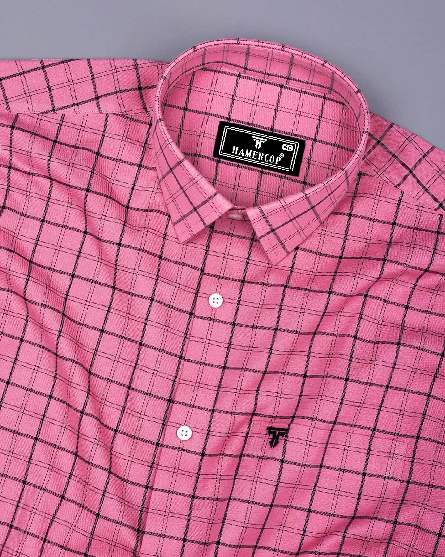 Clifden Pink With Black Check Oxford Cotton Shirt