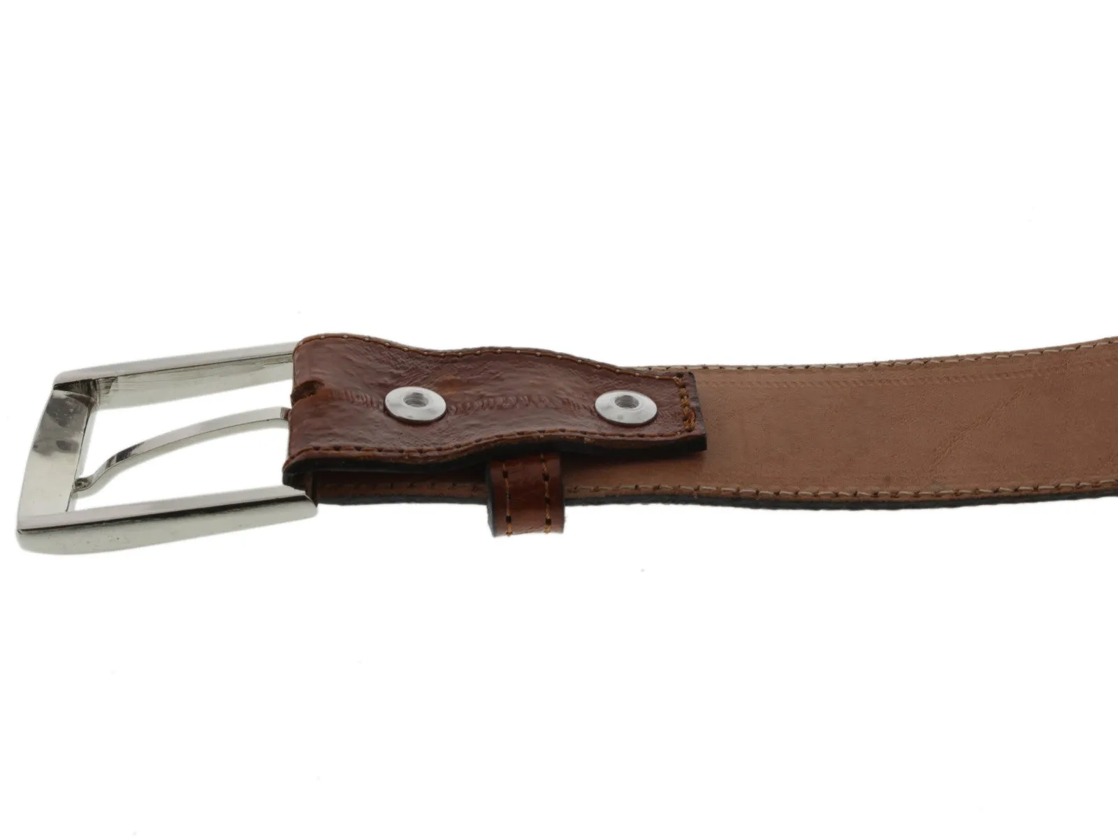 Cognac Cowboy Belt Real Eel Skin Leather - Silver Buckle