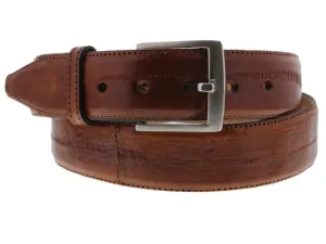 Cognac Cowboy Belt Real Eel Skin Leather - Silver Buckle