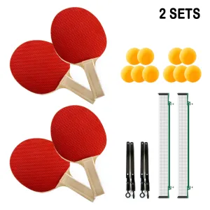 Complete Table Tennis Set 4 Ping Pong Paddles 10 Balls 2 Nets 4 Players Portable