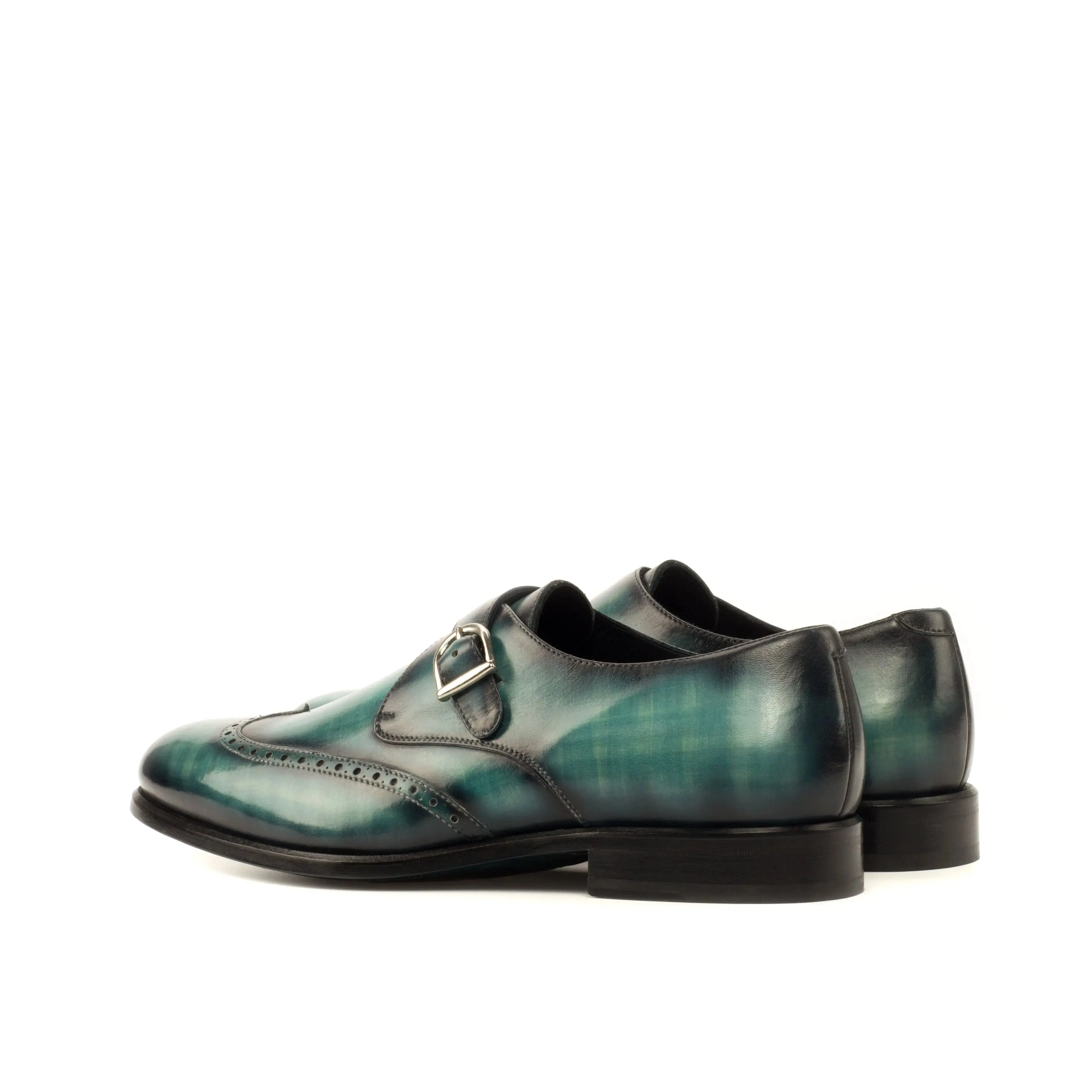 DapperFam Brenno in Turquoise Men's Hand-Painted Patina Single Monk