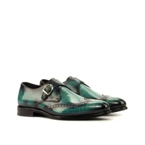 DapperFam Brenno in Turquoise Men's Hand-Painted Patina Single Monk