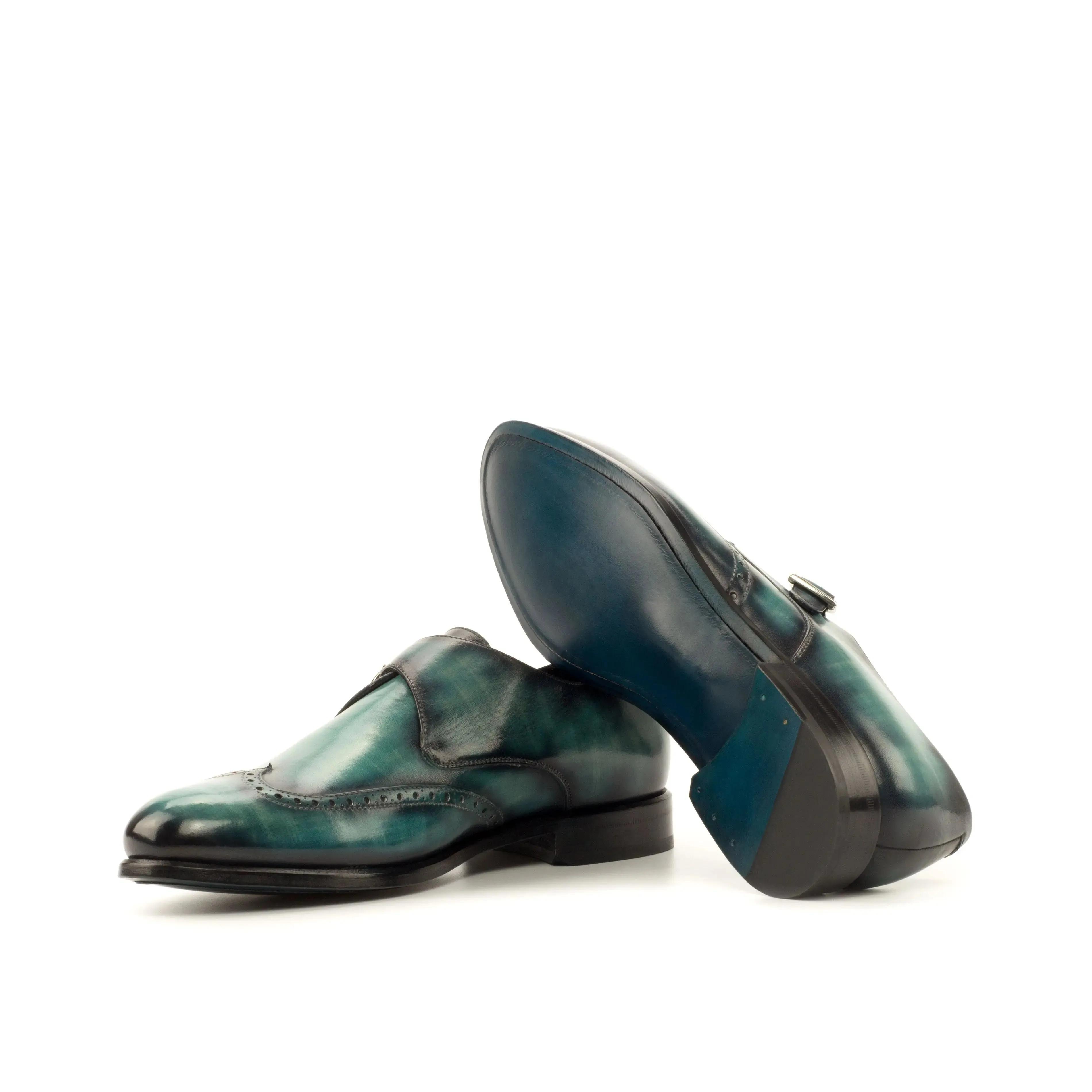 DapperFam Brenno in Turquoise Men's Hand-Painted Patina Single Monk