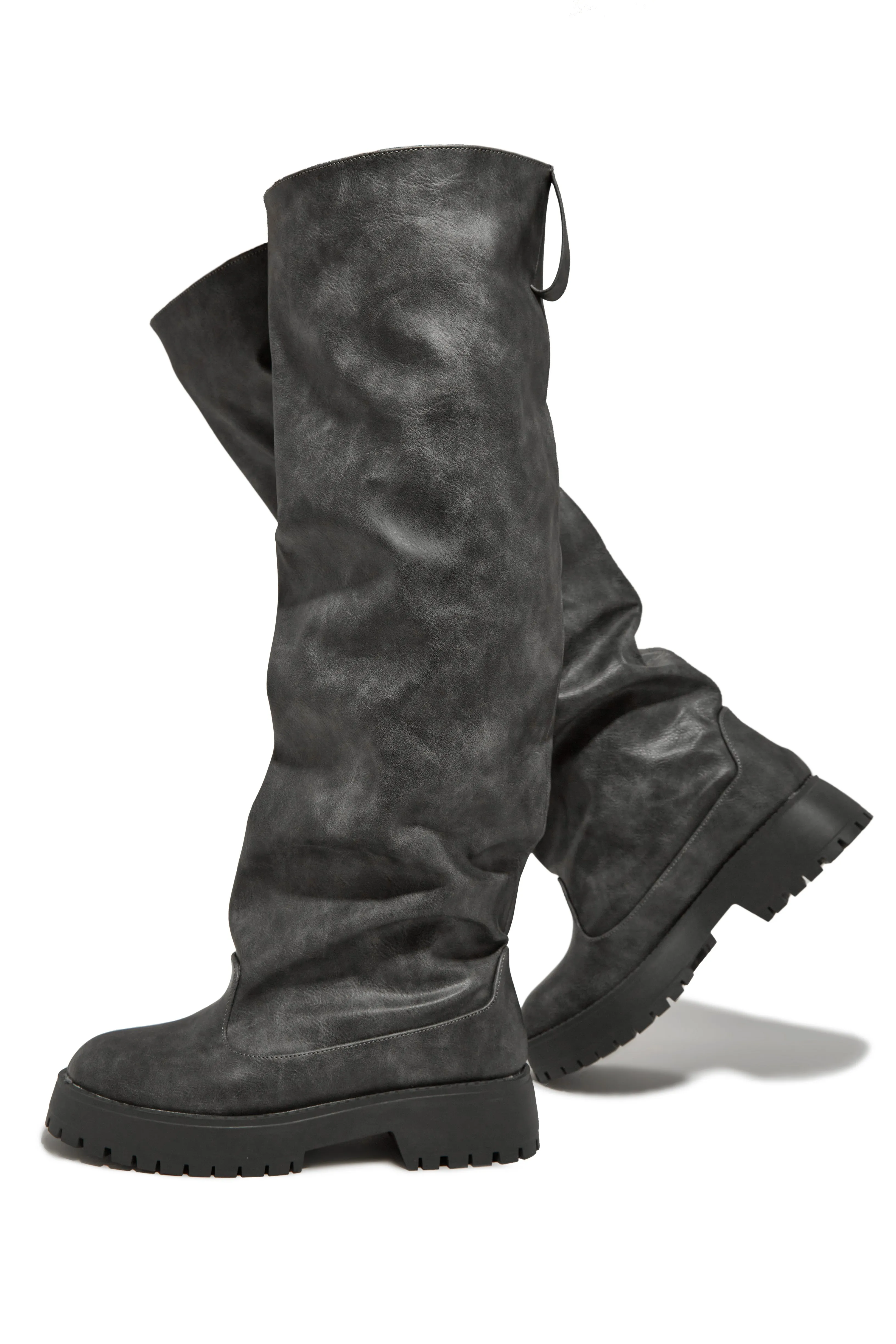 Emara Baggy Knee High Boots - Grey
