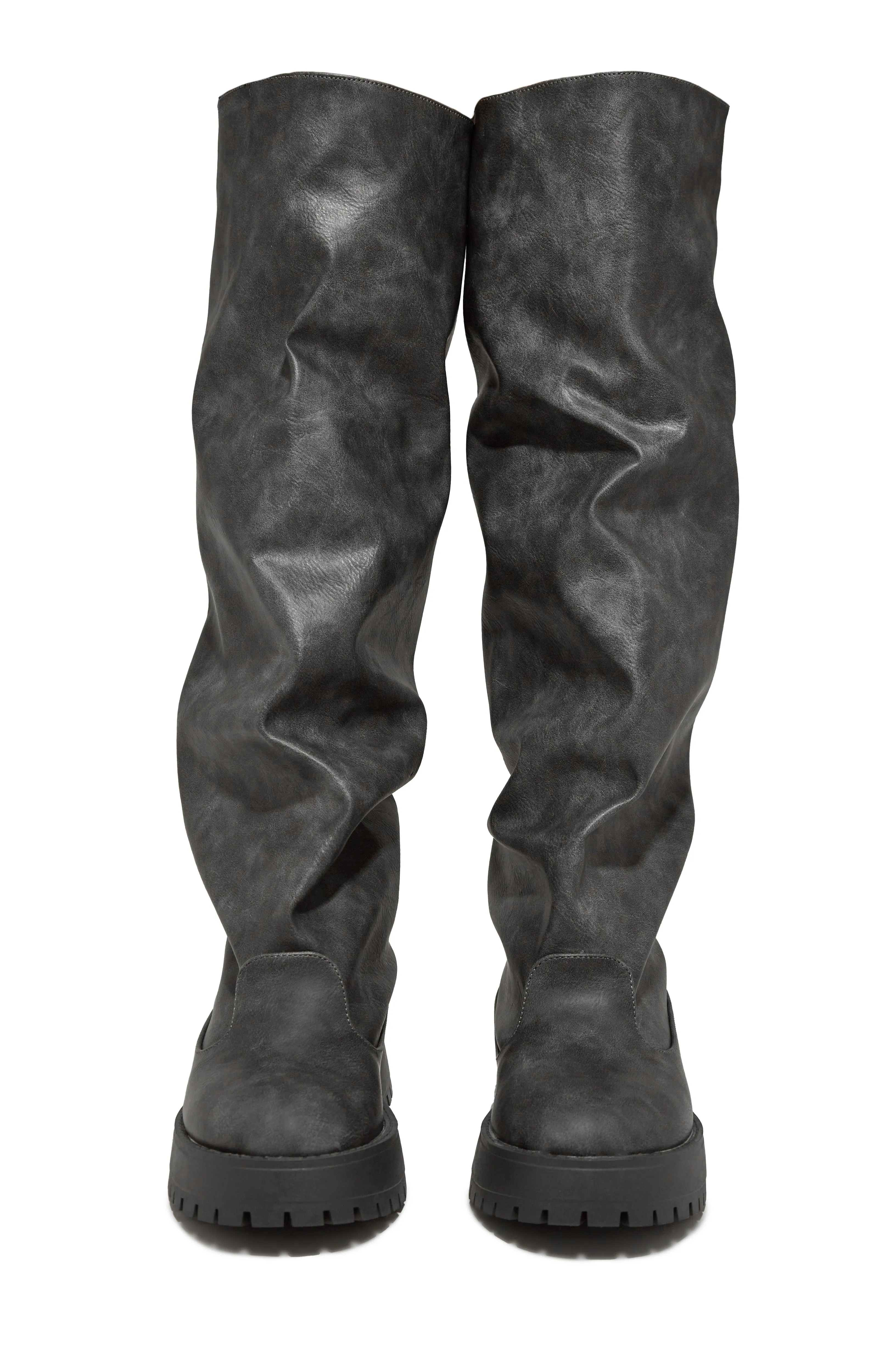 Emara Baggy Knee High Boots - Grey
