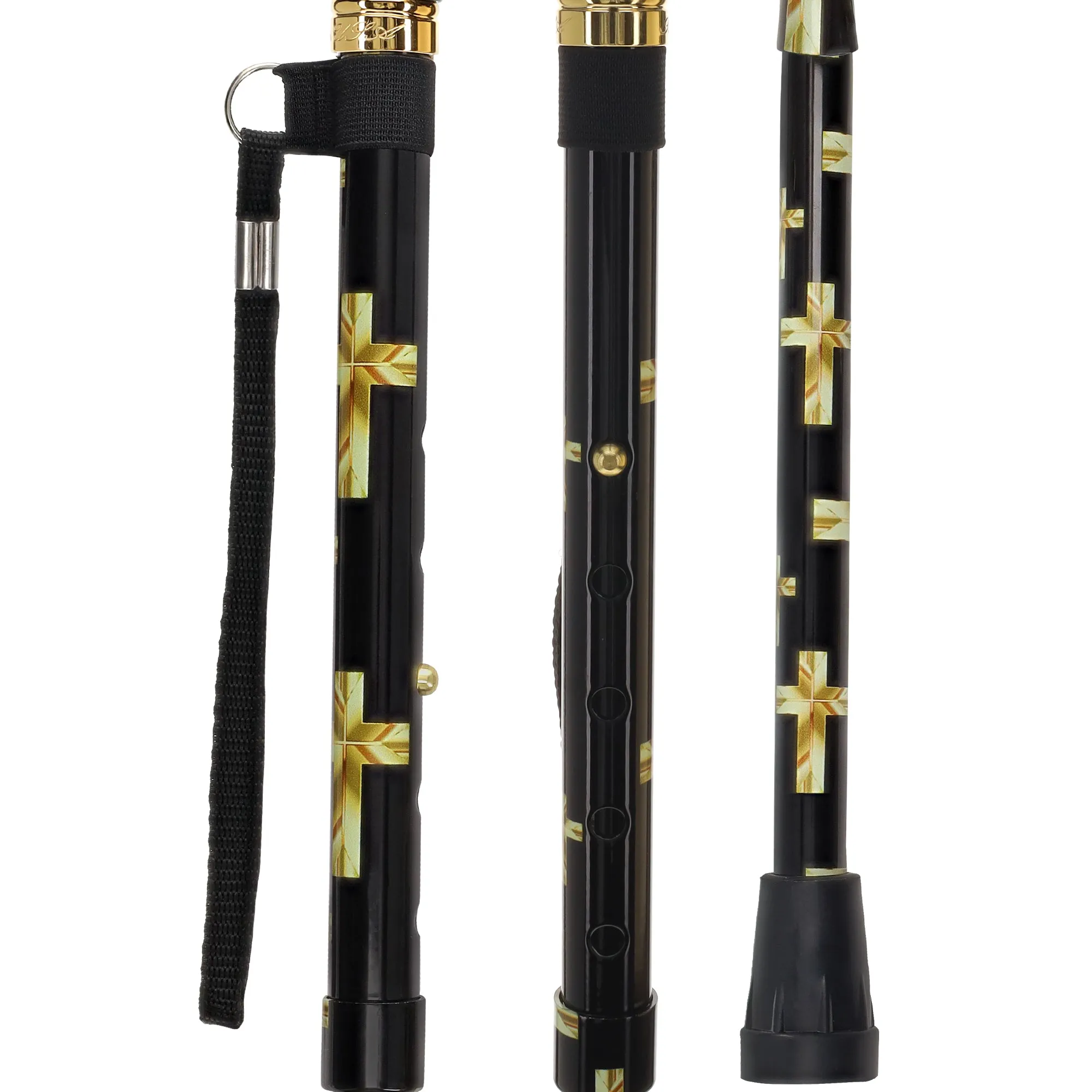 Golden Cross Folding Cane: Adjustable Derby, Wooden Handle