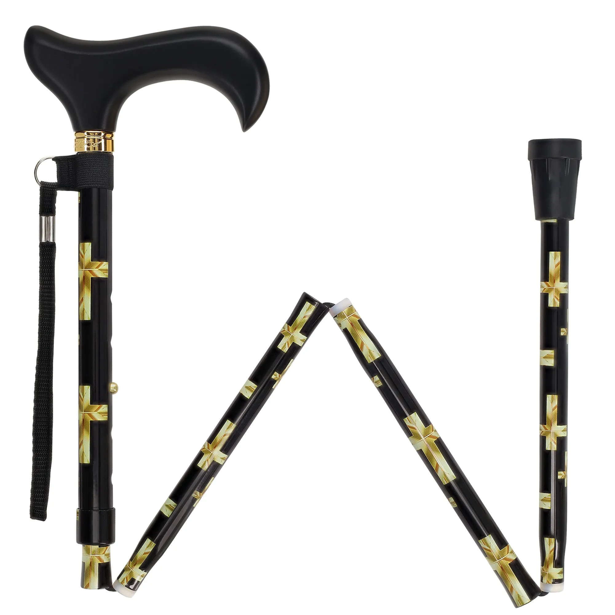 Golden Cross Folding Cane: Adjustable Derby, Wooden Handle