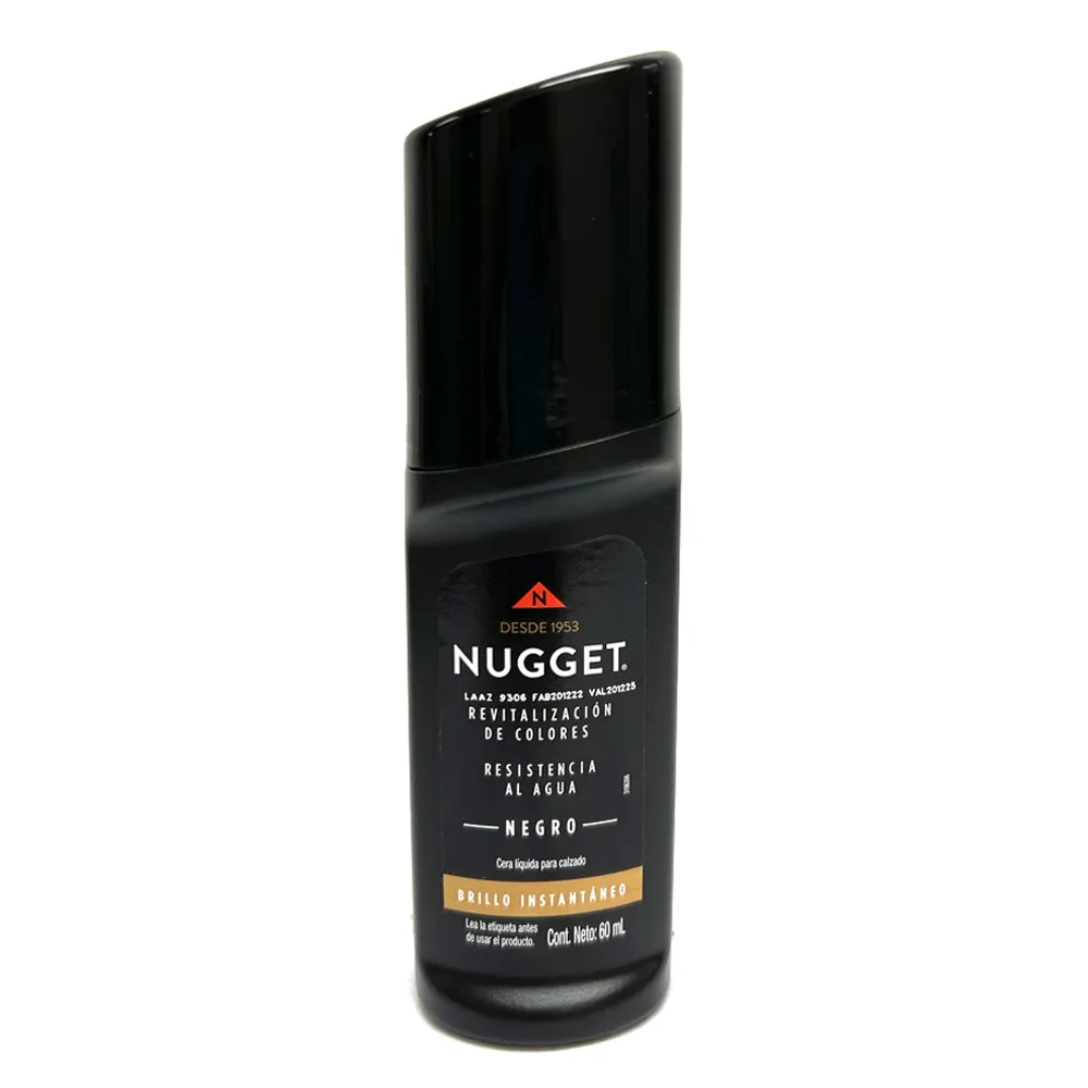 NUGGET Instant Shoe Polish BLACK 60ml 2oz Liquid Wax Shines Leather Boots Derby