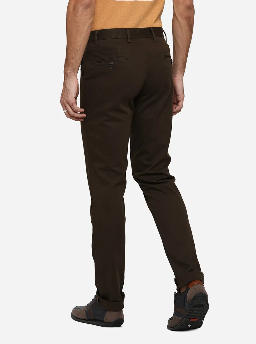 Olive Brown Solid Uno Fit Casual Trouser | JadeBlue