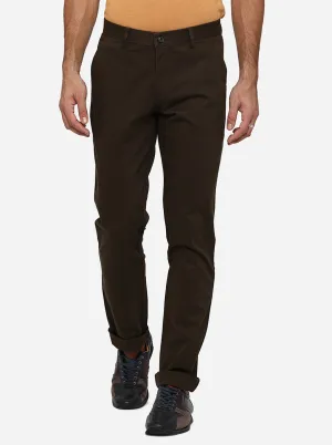 Olive Brown Solid Uno Fit Casual Trouser | JadeBlue