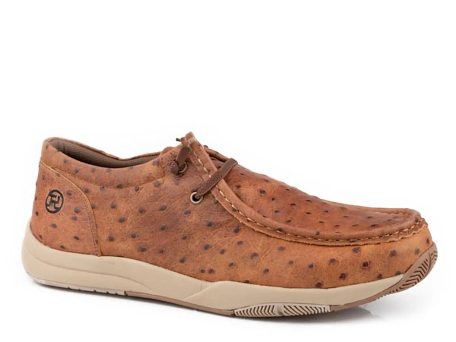 Roper Mens Clearcut Low Cognac Leather Ostrich Slip-On Shoes