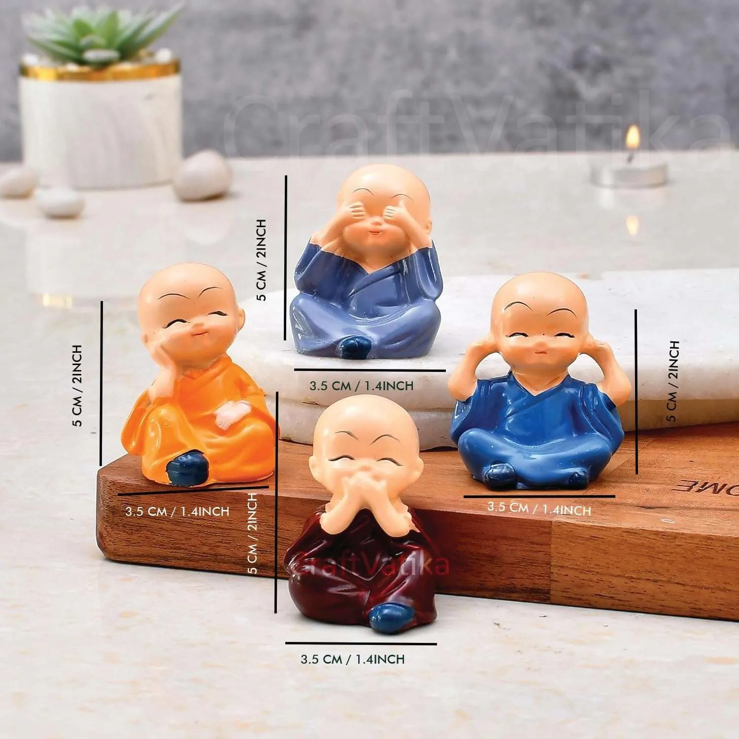 Set of 4, Baby Buddha Monk Home Decor Items Small Decorative Items Show Pieces Feng Shui Items Idols Gift Living Room/Hall/Bedroom/Office Show Piece Sculpture Murti (Style_6