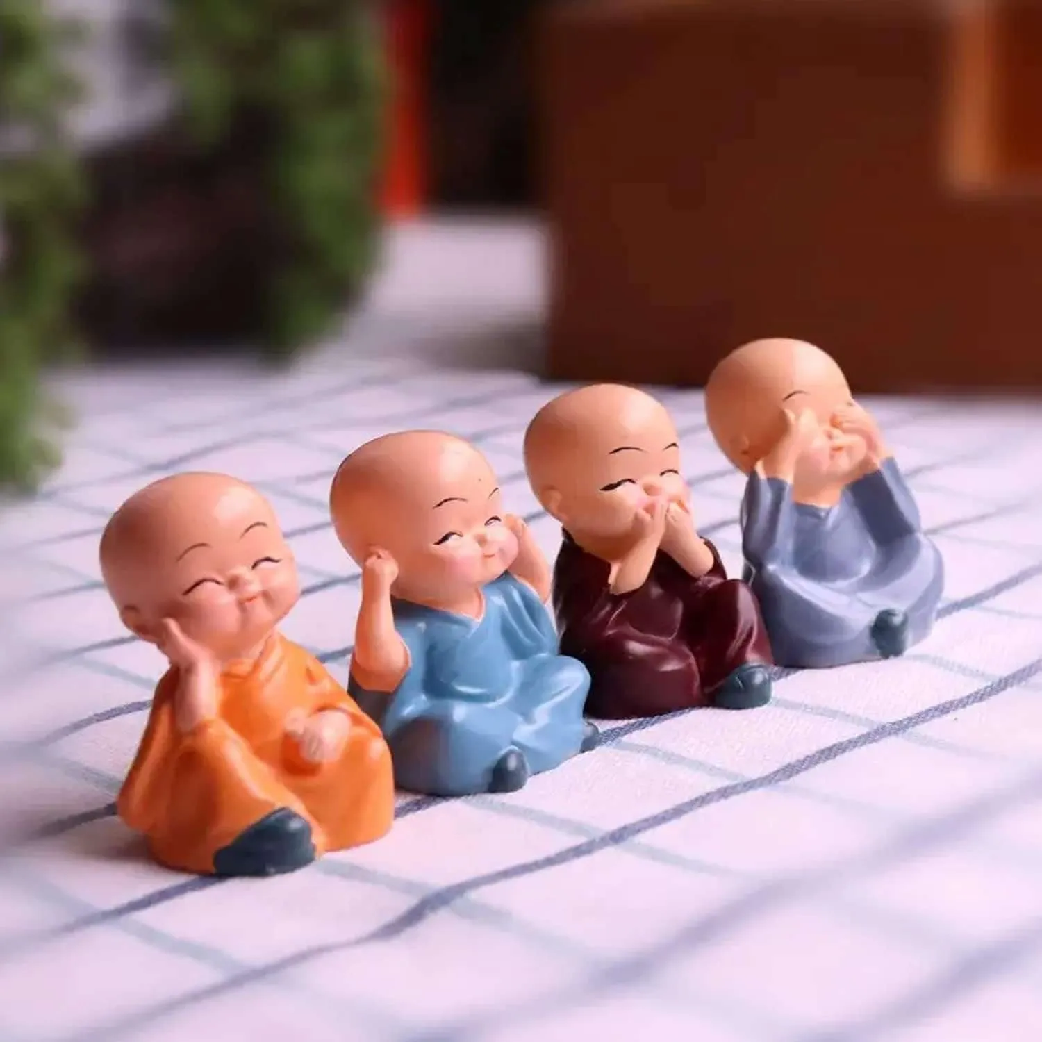 Set of 4, Baby Buddha Monk Home Decor Items Small Decorative Items Show Pieces Feng Shui Items Idols Gift Living Room/Hall/Bedroom/Office Show Piece Sculpture Murti (Style_6