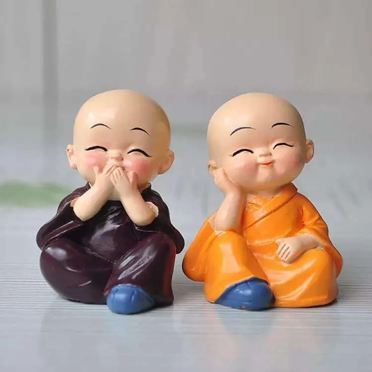 Set of 4, Baby Buddha Monk Home Decor Items Small Decorative Items Show Pieces Feng Shui Items Idols Gift Living Room/Hall/Bedroom/Office Show Piece Sculpture Murti (Style_6
