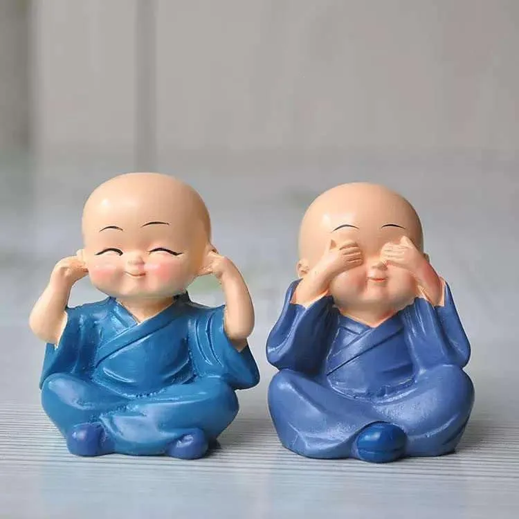 Set of 4, Baby Buddha Monk Home Decor Items Small Decorative Items Show Pieces Feng Shui Items Idols Gift Living Room/Hall/Bedroom/Office Show Piece Sculpture Murti (Style_6