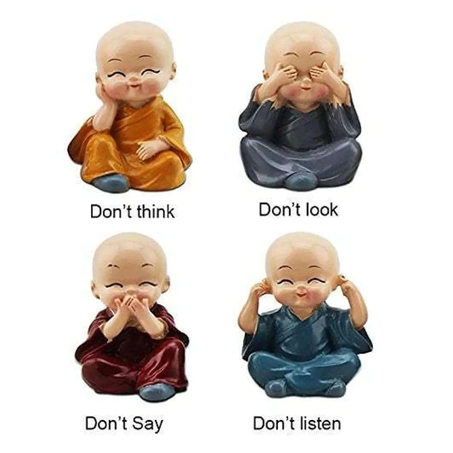 Set of 4, Baby Buddha Monk Home Decor Items Small Decorative Items Show Pieces Feng Shui Items Idols Gift Living Room/Hall/Bedroom/Office Show Piece Sculpture Murti (Style_6