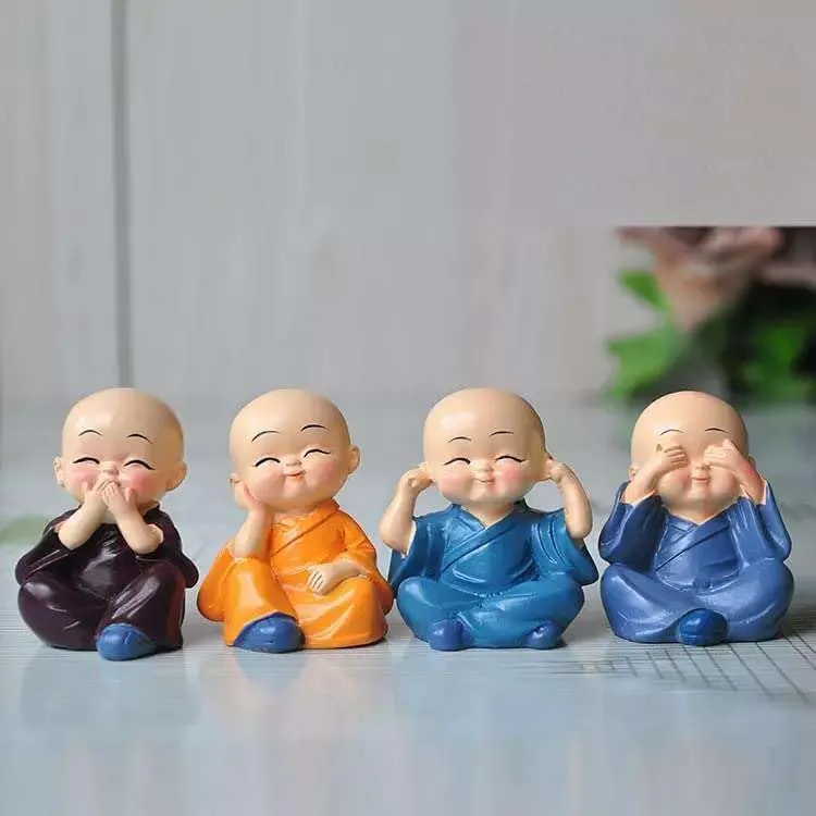 Set of 4, Baby Buddha Monk Home Decor Items Small Decorative Items Show Pieces Feng Shui Items Idols Gift Living Room/Hall/Bedroom/Office Show Piece Sculpture Murti (Style_6