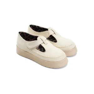 Suede Step T-Strap Loafers - Beige