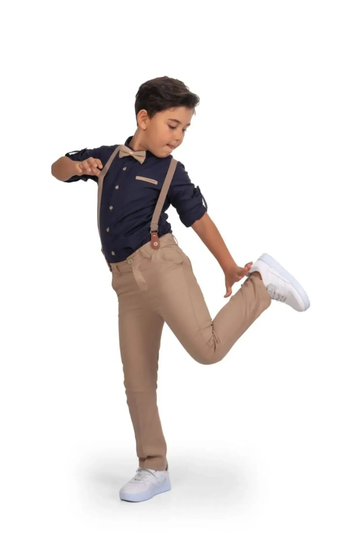 Terry Boy's Oxford Shirt and Beige Bow Tie Suit