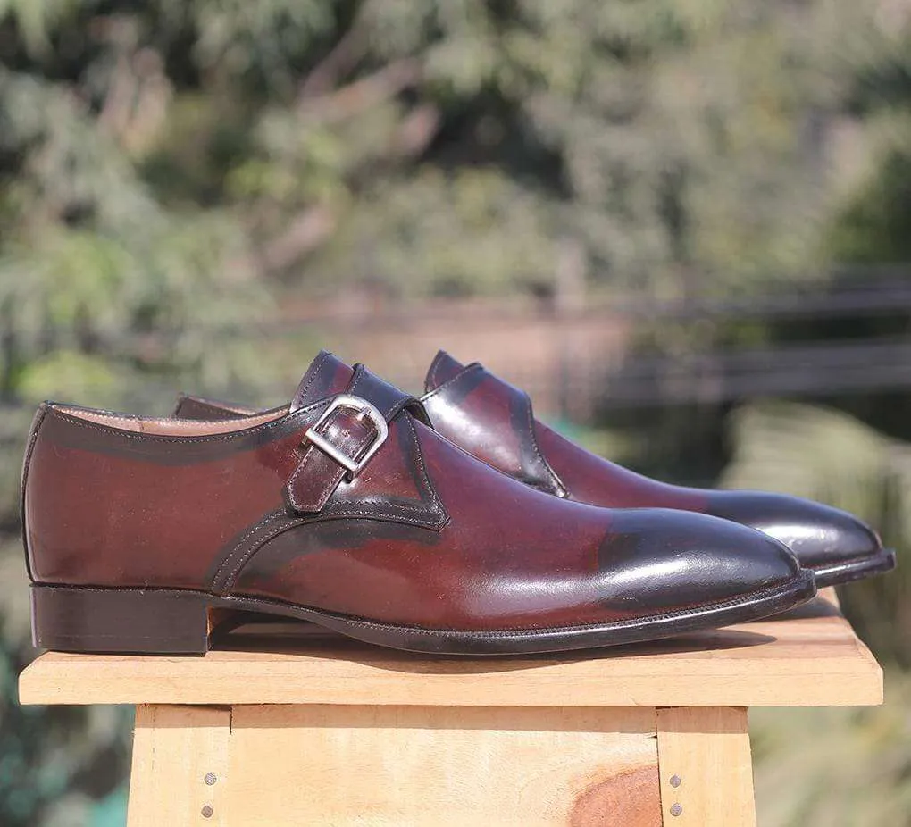 Two Tone Monk Strap Leather Shoes