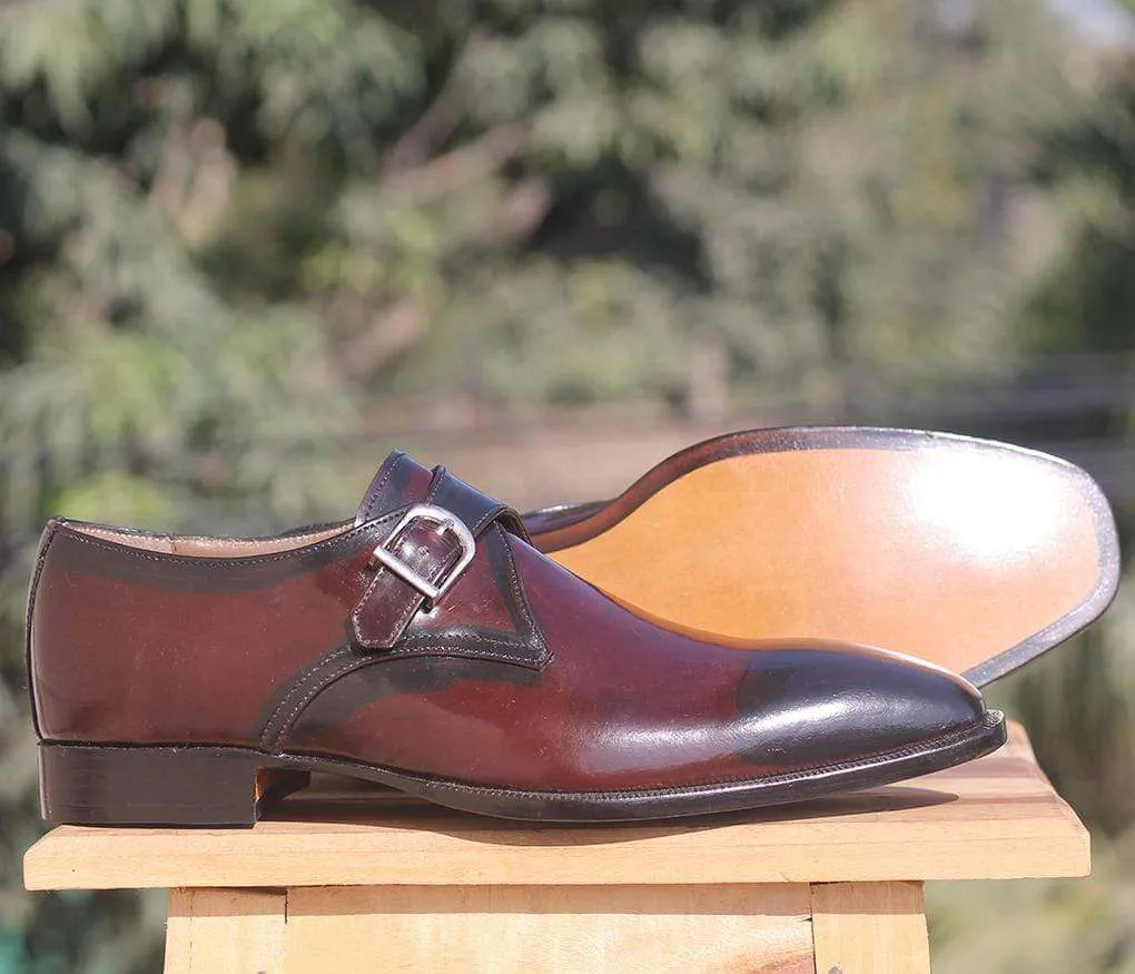 Two Tone Monk Strap Leather Shoes