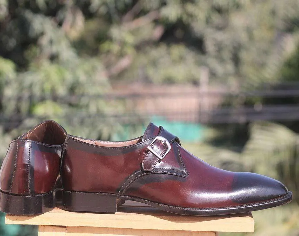 Two Tone Monk Strap Leather Shoes