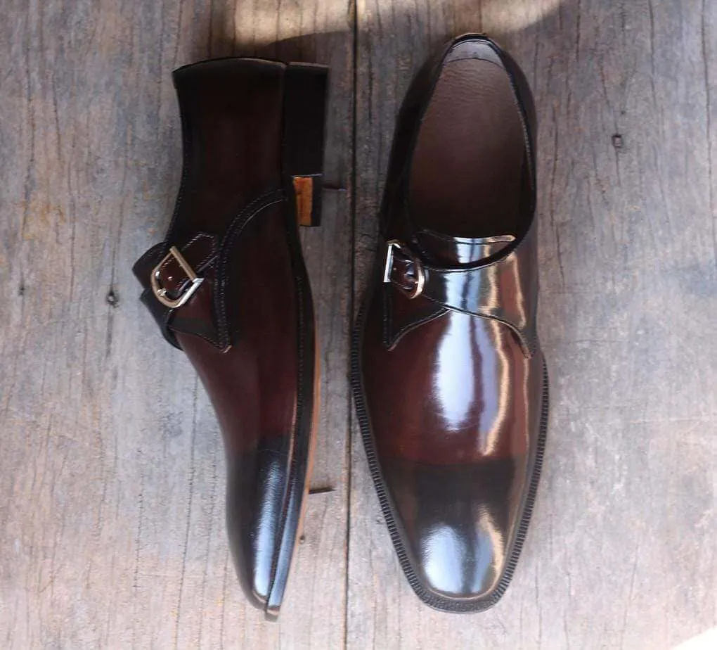 Two Tone Monk Strap Leather Shoes
