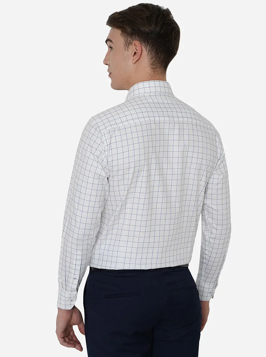 White & Blue Checked Slim Fit Formal Shirt | Metal
