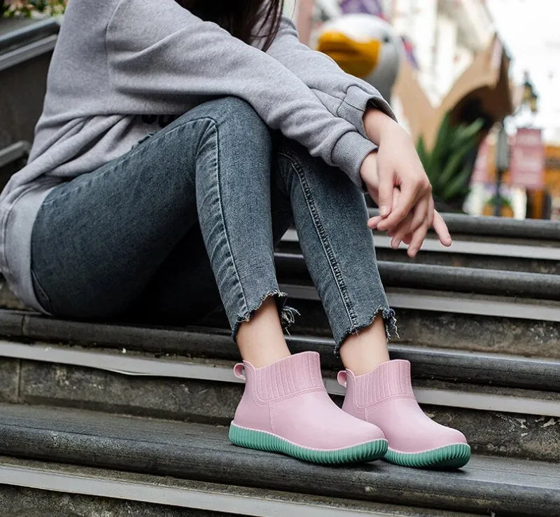 Women's Fashion Rain Boots Ladies Walking Non-slip Waterproof Ankle Rainboots Short Boots - WRB50142